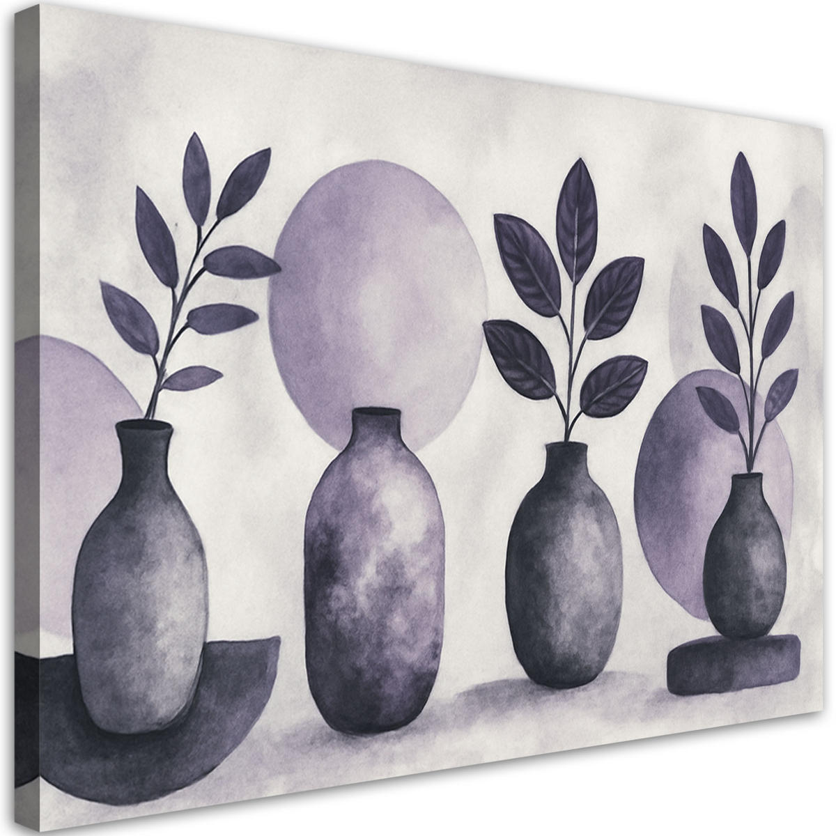 LEINWANDBILD Vasen Blätter Aquarell Violett 90x60cm - Lila, Textil (90/60cm) - Feeby