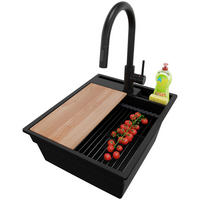 GRANITSPÜLE Oslo Pocket, 2-er set Alles Schwarz 43/53 cm 1 Becken + Küchenarmatur 40/20 cm + Ablauf-Set + Küchenzubehörset ab 45er Unterschrank - Beige/Schwarz, Kunststoff (43/20/53cm) - Primagran