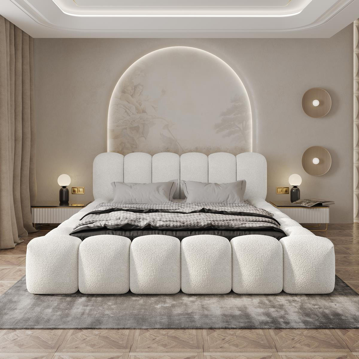 POLSTERBETT Bouclé Weiß 200x200 ERMS - Weiß, Holzwerkstoff (200/200cm) - Compleo24