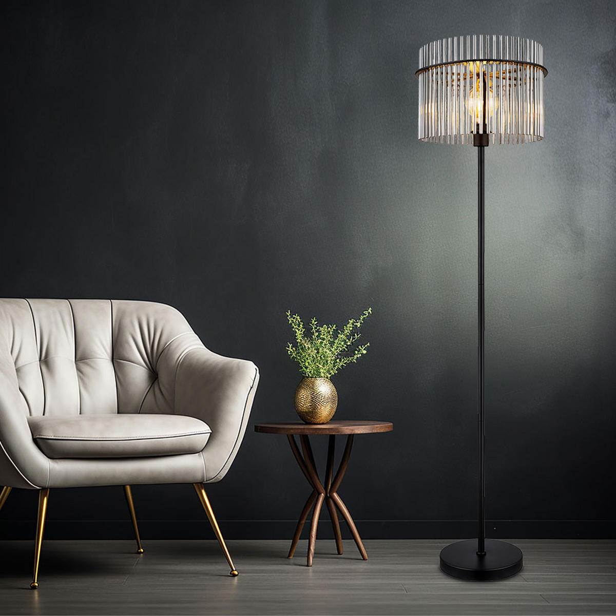 LED STEHLEUCHTE GORLEY Grau Rauchoptik - Grau, Glas (38/38/152cm) - Globo Lighting