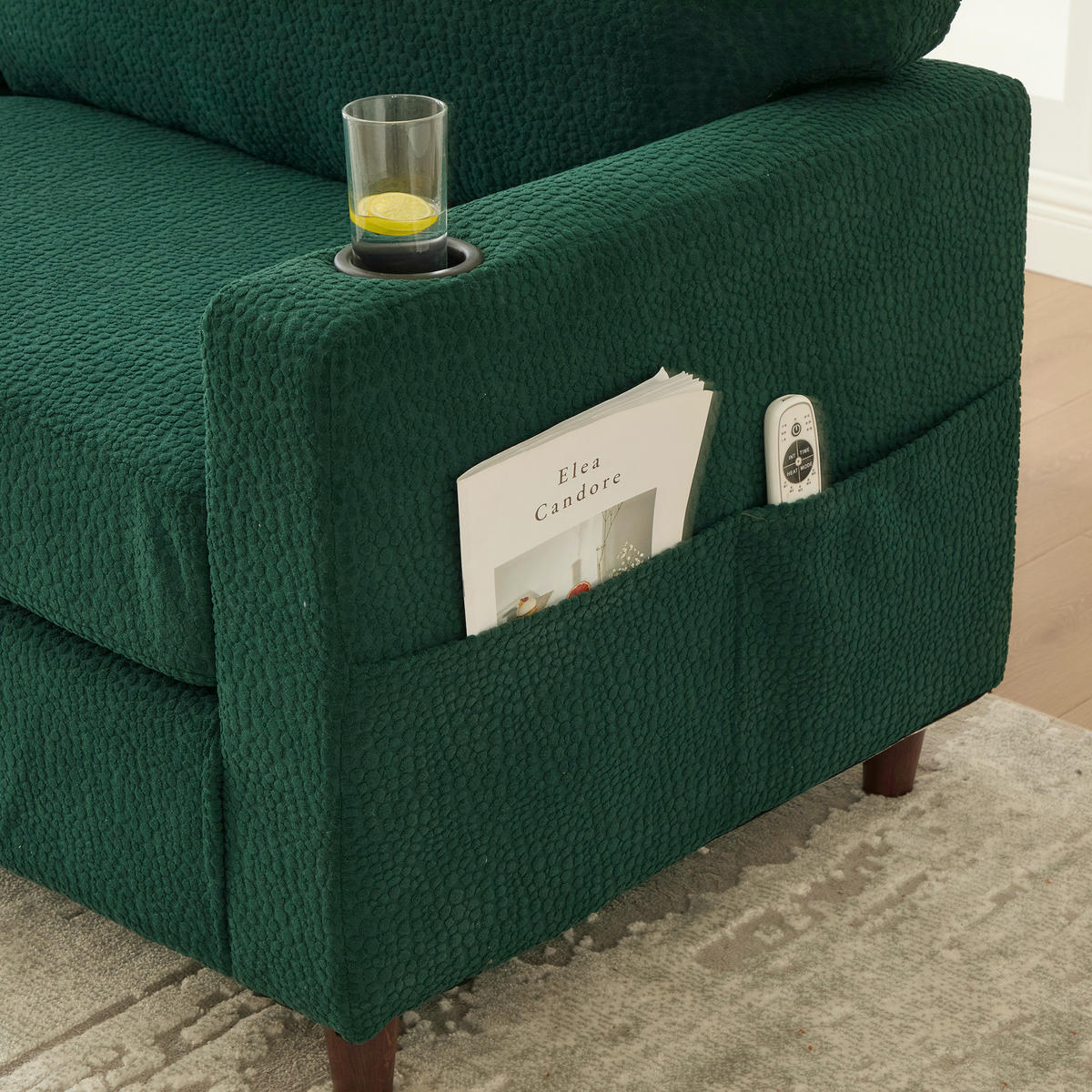 2-SITZER SOFA Chenille Smaragd mit USB-C, LED und Getränkehaltern - Jadegrün, Holzwerkstoff/Textil (203/86/77.5cm) - WISHDOR