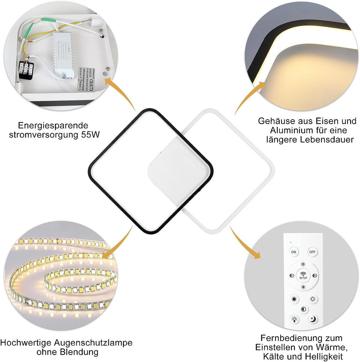 LED-DECKENLEUCHTE Nils 43/43/4.5 cm - Schwarz, Metall (30/4.5/30cm) - ZMH
