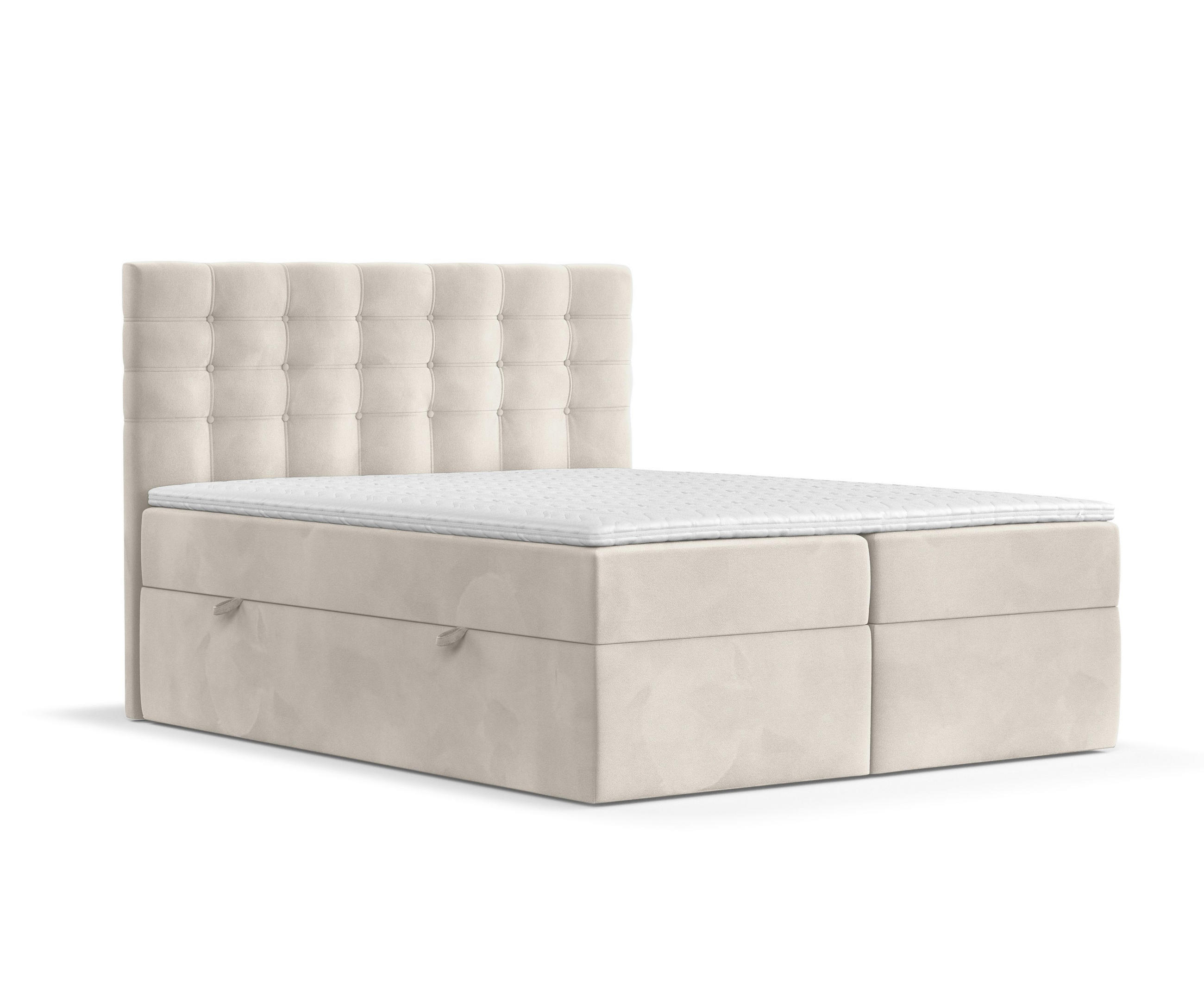 BOXBETT Sansa Hellbeige 160/200 cm mit Taschenmatratze und Topper - Beige/Schwarz, Holz/Holzwerkstoff (160/200cm) - Maison de Reve