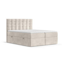 BOXBETT Sansa Hellbeige 120/200 cm mit Taschenmatratze und Topper - Beige/Schwarz, Holz/Holzwerkstoff (120/200cm) - Maison de Reve