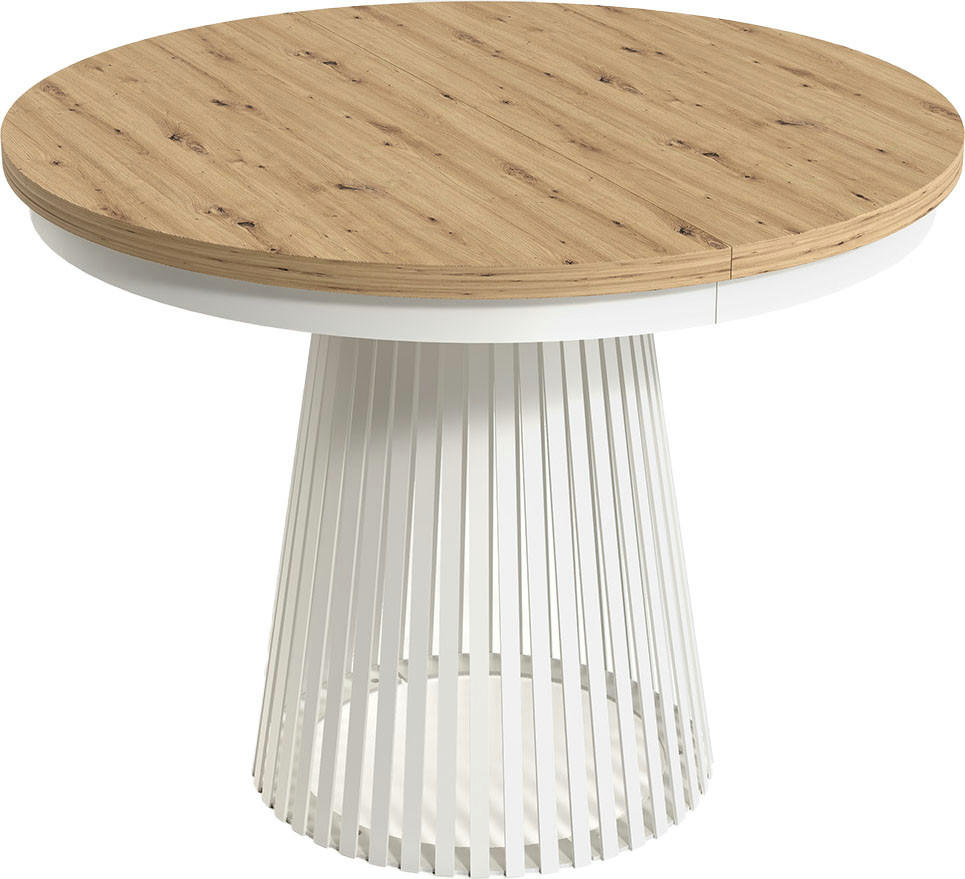 ESSTISCH Scala runder ausziehbarer, Hellbraun 100-180/100/75 cm - Weiß/Eiche Artisan, Holzwerkstoff/Metall (100/100/75cm) - WFL GROUP
