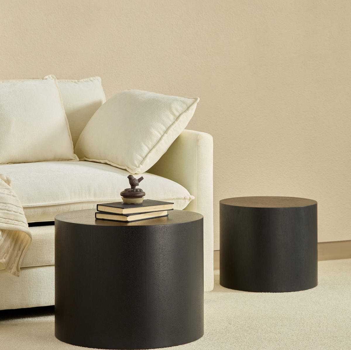 COUCHTISCH Ø48/38 cm aus MDF in Schwarz mit platzsparender Nesting-Funktion - Schwarz, Holzwerkstoff (48/48/38cm) - OKMYHOME