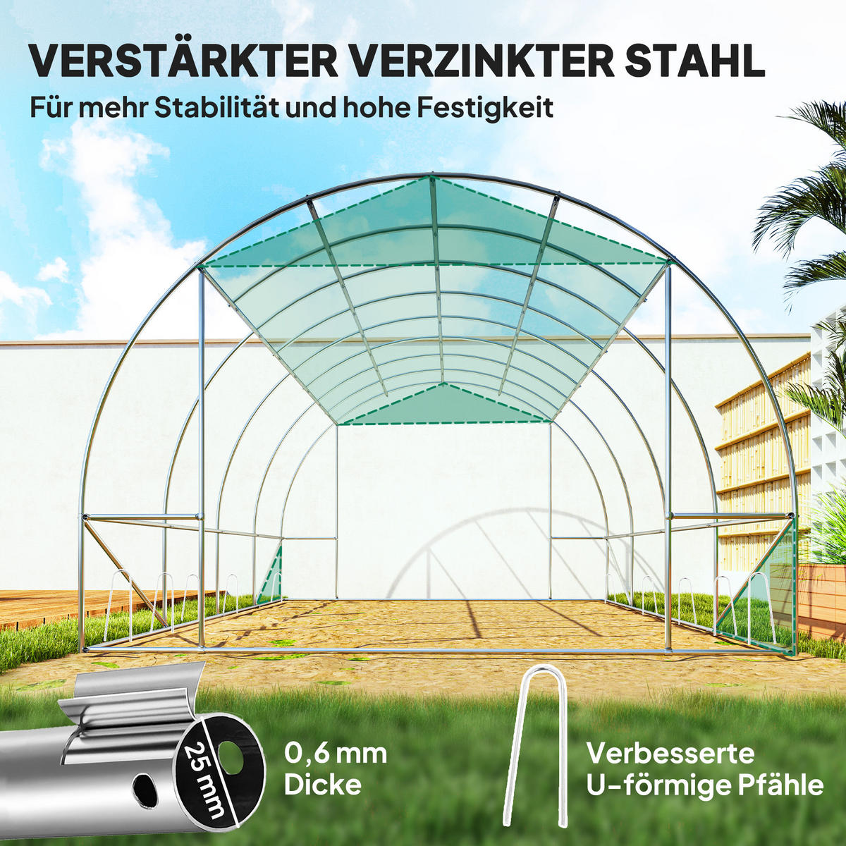 FOLIENTUNNEL, 398L x 298B x 198H cm - Grün, Kunststoff/Metall (298/198/398cm) - Outsunny