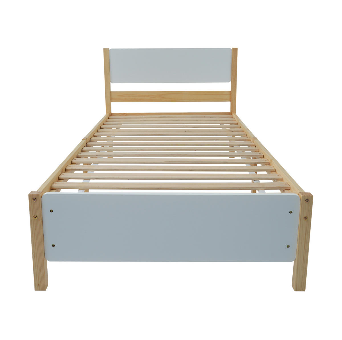 EINZELBETT aus Kiefer und MDF 90x200 cm Weiß/Natur mit 15 Lattenrosten und stabilen Mittelfüßen - Naturfarben, Holz (140/200cm) - Modfu