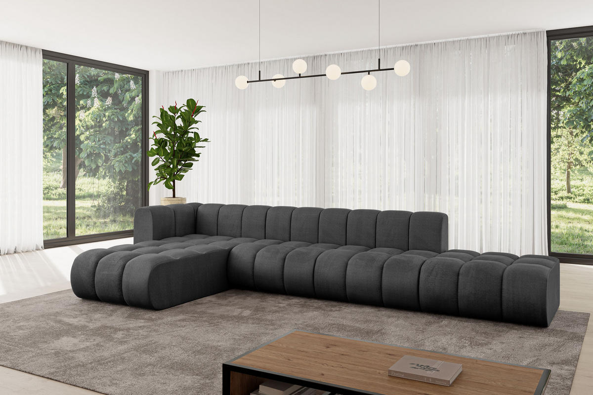 ECKSOFA modulares Sofa Zuvon-L2 - 387x177x70 cm Schwarz - Schwarz, Holzwerkstoff/Textil (387/177cm) - ALTDECOR