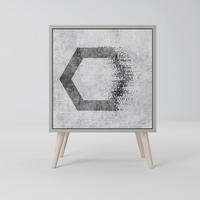 SIDEBOARD HEXAGONAL FIGURES, Grau, 57,5x42x77,5 cm, Schräge Buchenholzfüße - Buchefarben/Multicolor, Holzwerkstoff/Buchenholz (57.5/77.5/42cm) - SpaceRebels
