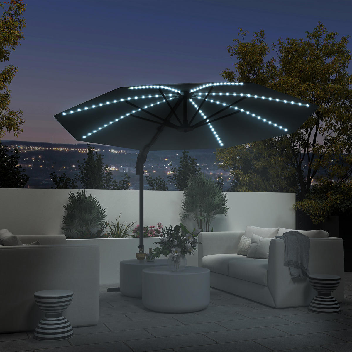 AMPELSCHIRM DE-05688 LED Solar, höhenverstellbar mit Kurbel Dunkelgrau - Dunkelgrau, Textil/Metall (294/360cm) - ComfortXL