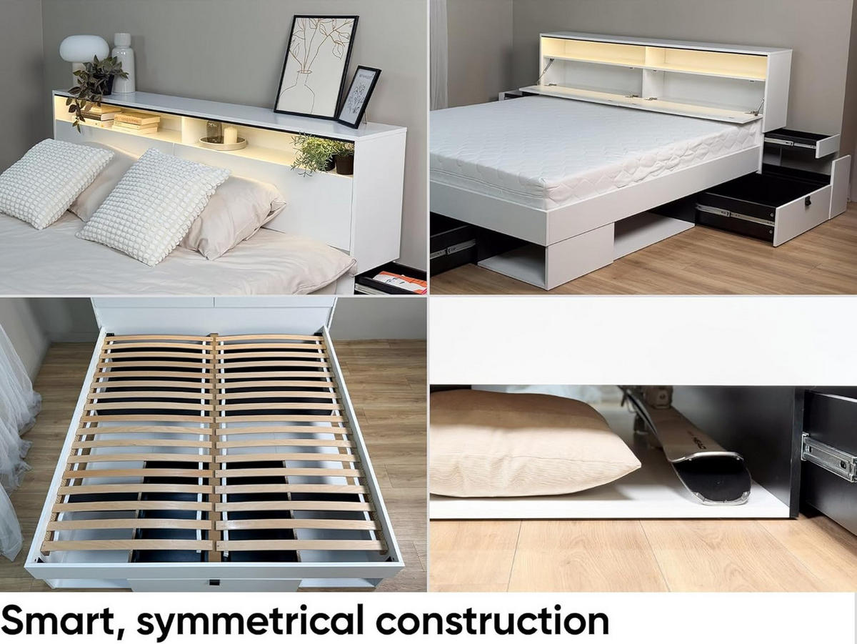FUNKTIONSBETT SMARTEE - Schwarz/Weiß, Leder/Holzwerkstoff (180/200cm) - Meblini