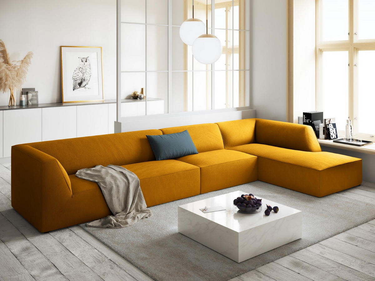 ECKSOFA rechts Ruby aus Cord gelb 5 Sitzplätze - Gelb, Textil (180/366cm) - Micadoni