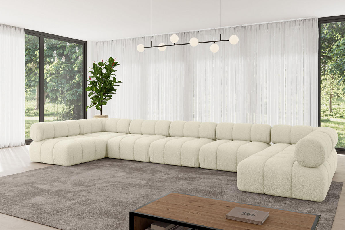WOHNLANDSCHAFT modulares Sofa Garvo-U3 - 475x190x70 cm Beige Bouclé - Beige, Holzwerkstoff/Textil (475/70/190cm) - ALTDECOR