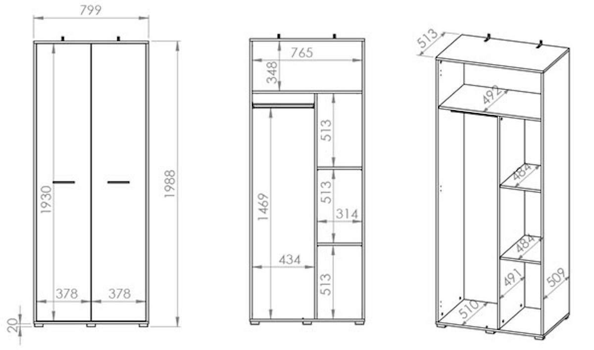 GARDEROEBNSCHRANK Caro Sonoma Eiche hell 80 / 51 / 199cm - Braun/Sonoma Eiche, Holz/Holzwerkstoff (80/199/51cm) - Feldmann-Wohnen