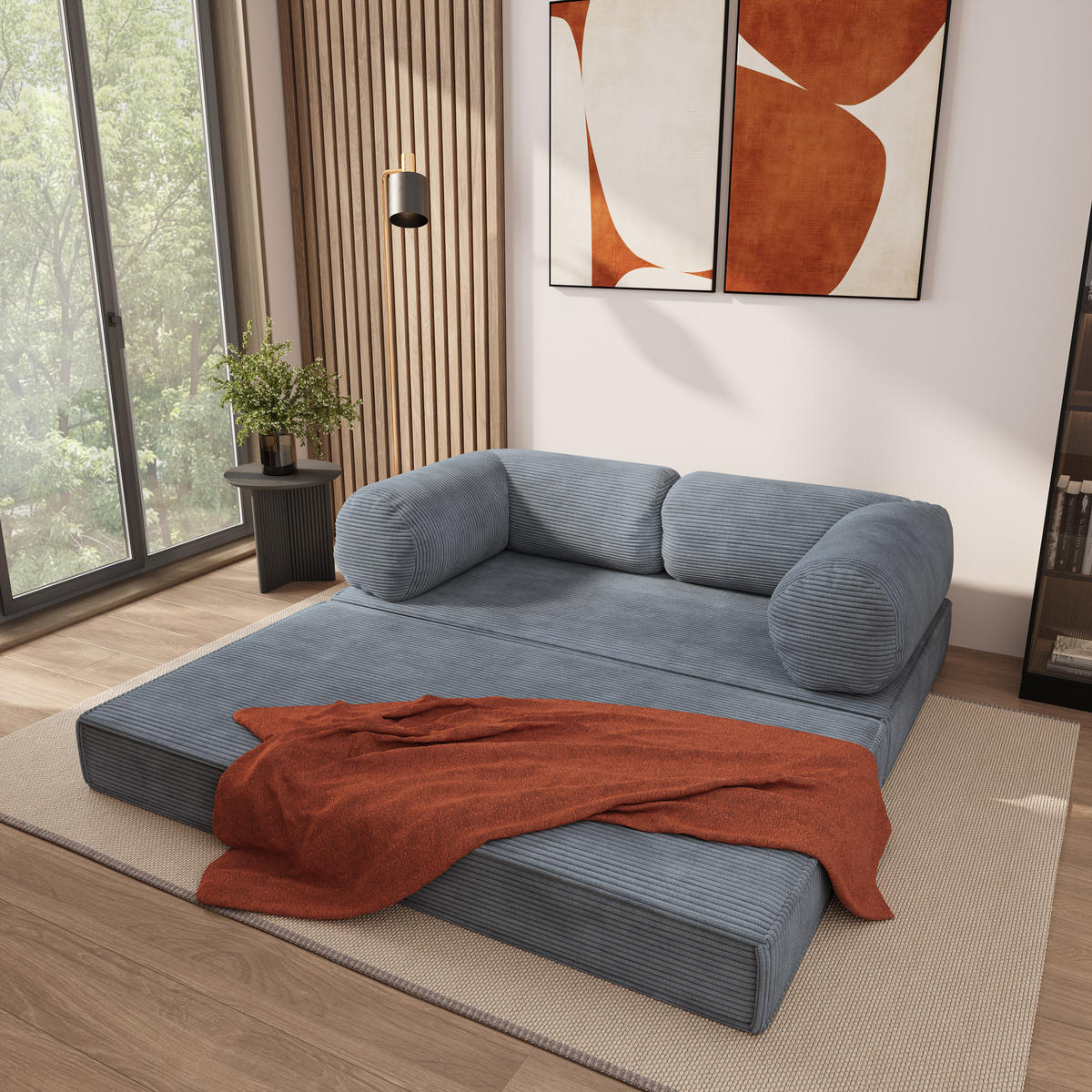 POHOVKA z pěny ALVIO s funkcí spaní Manšestrová látka Šedá - šedá, textil (170/68/80cm) - MASSENO