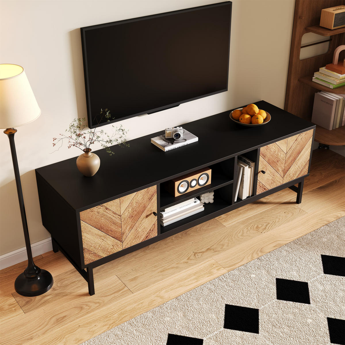 TV-SCHRANK Lowboard 150 cm schwarz Holz Stauraum - Naturfarben, Metall (150/55/38cm) - Fortuna Lai