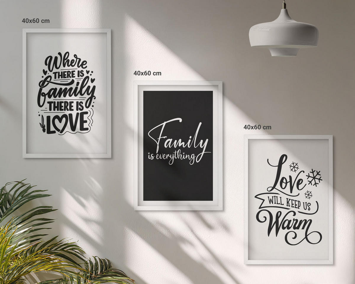 BILDER SET 3er Set - 40x60 cm Weißer Rahmen - Familie, Liebe, Wärme, Zuhause - Weiß, Kunststoff (40/60cm) - TULUP