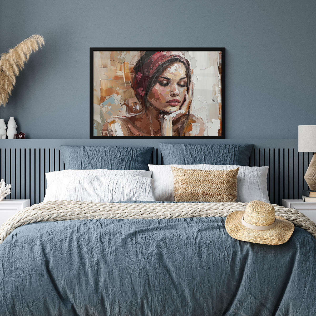 POSTER MIT RAHMENGERAHMTES BILD Frau - Lackierung - Porträt - Modern 90x60 cm - Altrosa, Papier (90/60cm) - MuchoWow