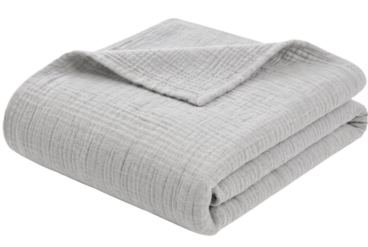 WOHNDECKE Musselin 150 x 200 cm, Leichte Kuscheldecke aus 100% Baumwolle - Nutzbar als Tagesdecke, Plaid oder Decke für Sofa, Couch & Bett - Grau - Grau, Textil (150/200cm) - Carpe Sonno