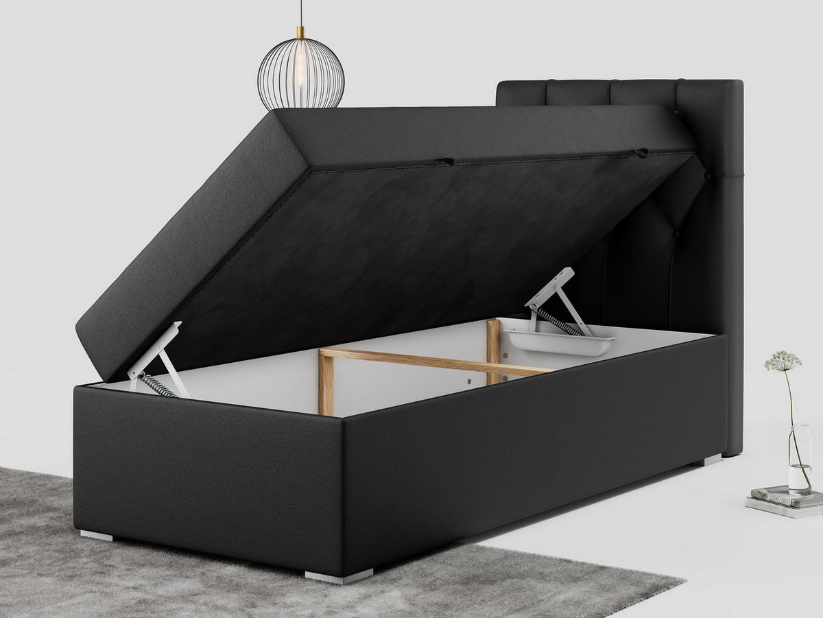 BOXBETT ALDA 90/200 Schwarz Kunstleder - H4 - Rechts Seite - Schwarz, Holz/Textil (90/200cm) - MKS