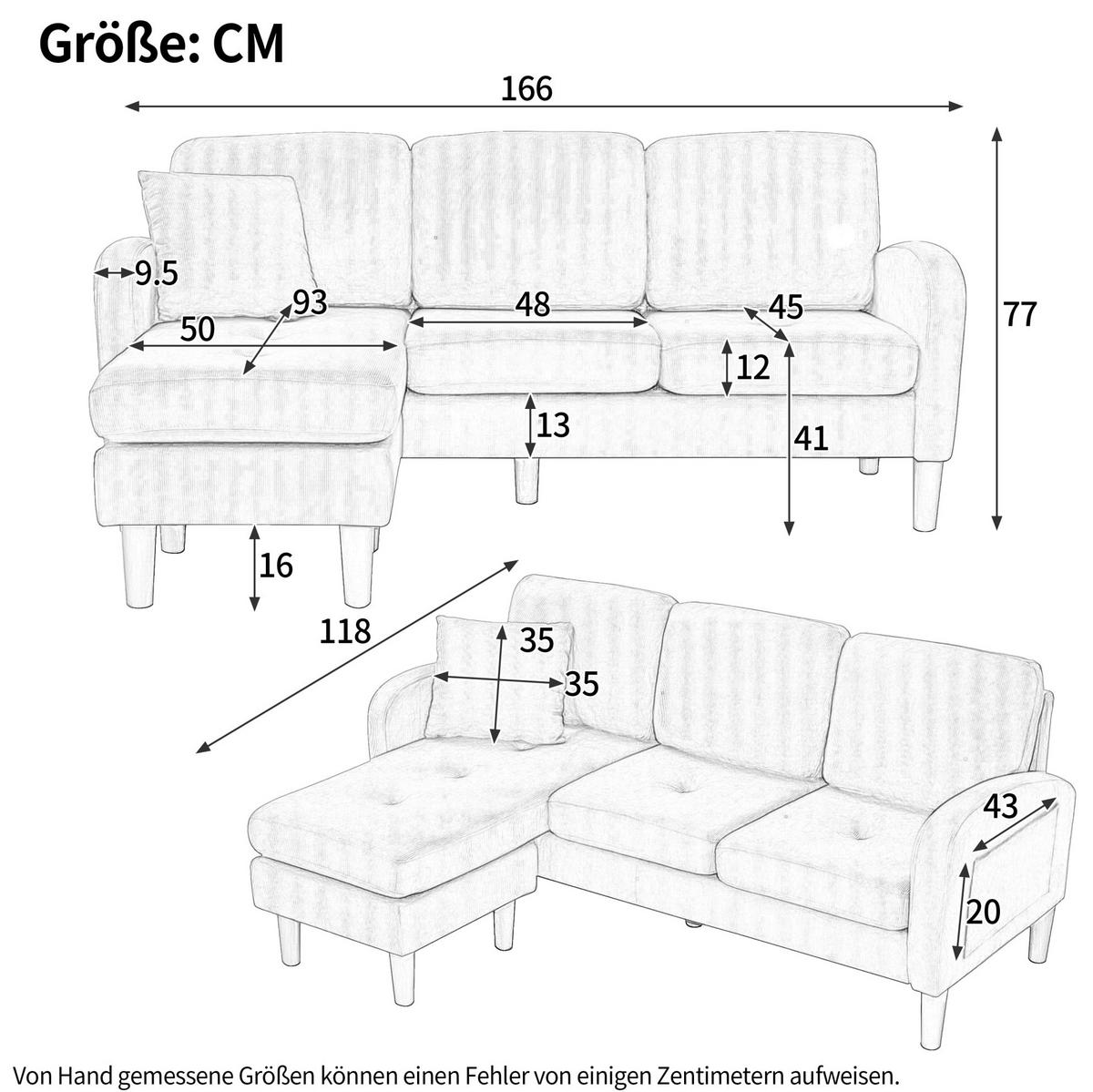 ECKSOFA modular mit Chaiselongue 166 x 118 x 77 cm Cord Blau - Blau, Kunststoff (166/118cm) - IVMEU