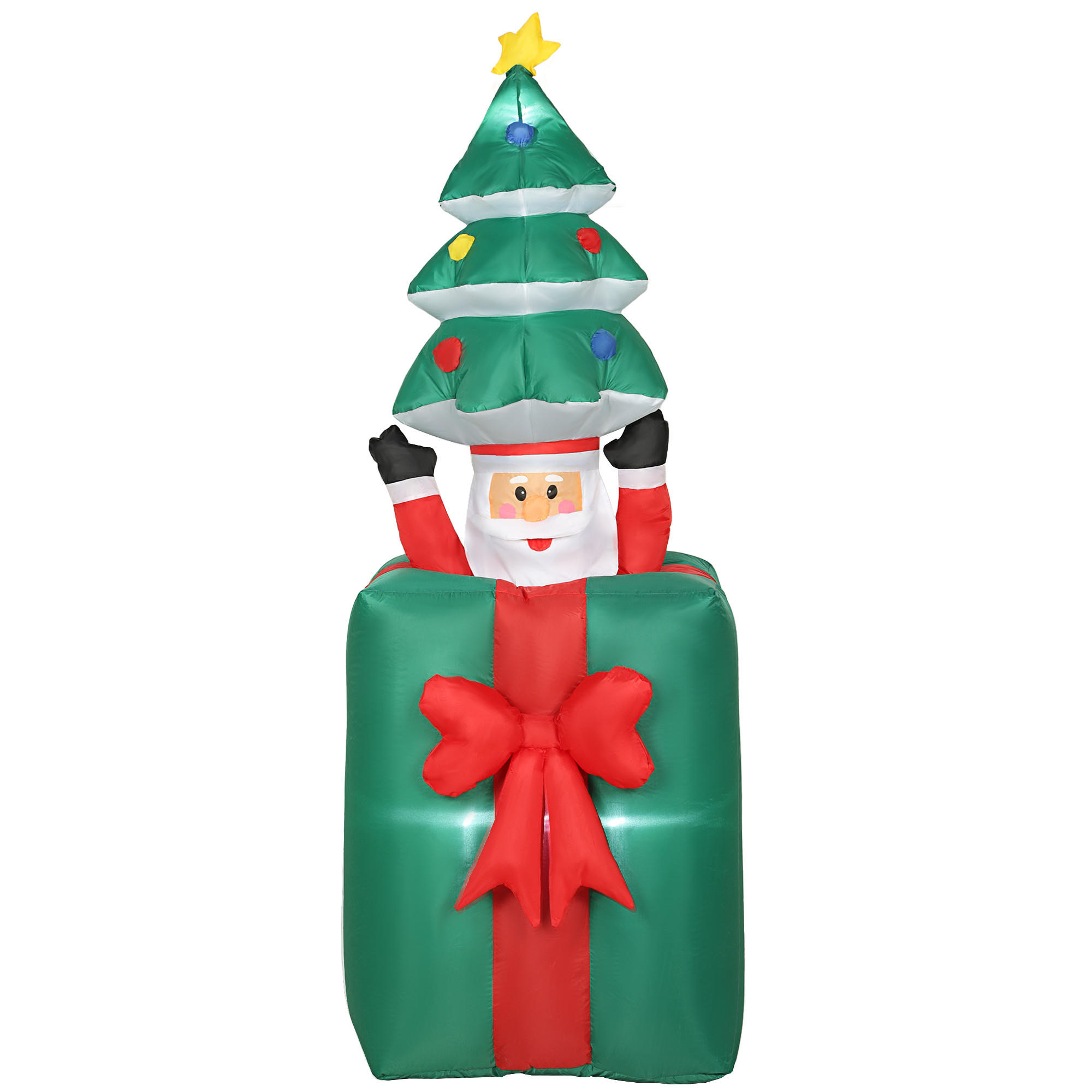 AUFBLASBARER Beweglicher Weihnachtsmann aus Geschenkbox mit Weihnachtsbaum - Multicolor, Textil (67/213/80cm) - Outsunny