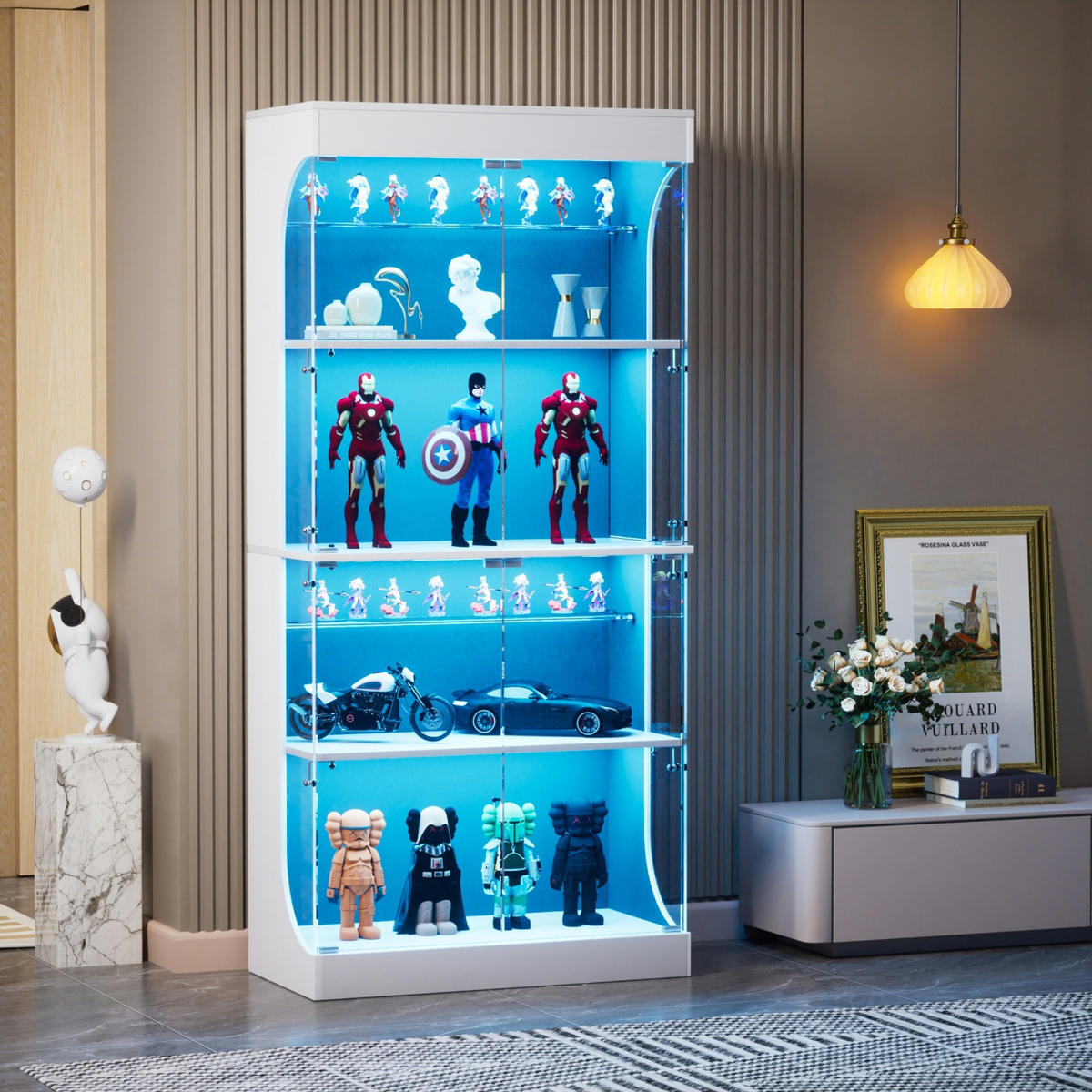 VITRINENSCHRANK Weiß 80/35/165 cm mit LED Beleuchtung und Ladestation - Weiß, Glas (80/165/35cm) - PARAFTA HOME