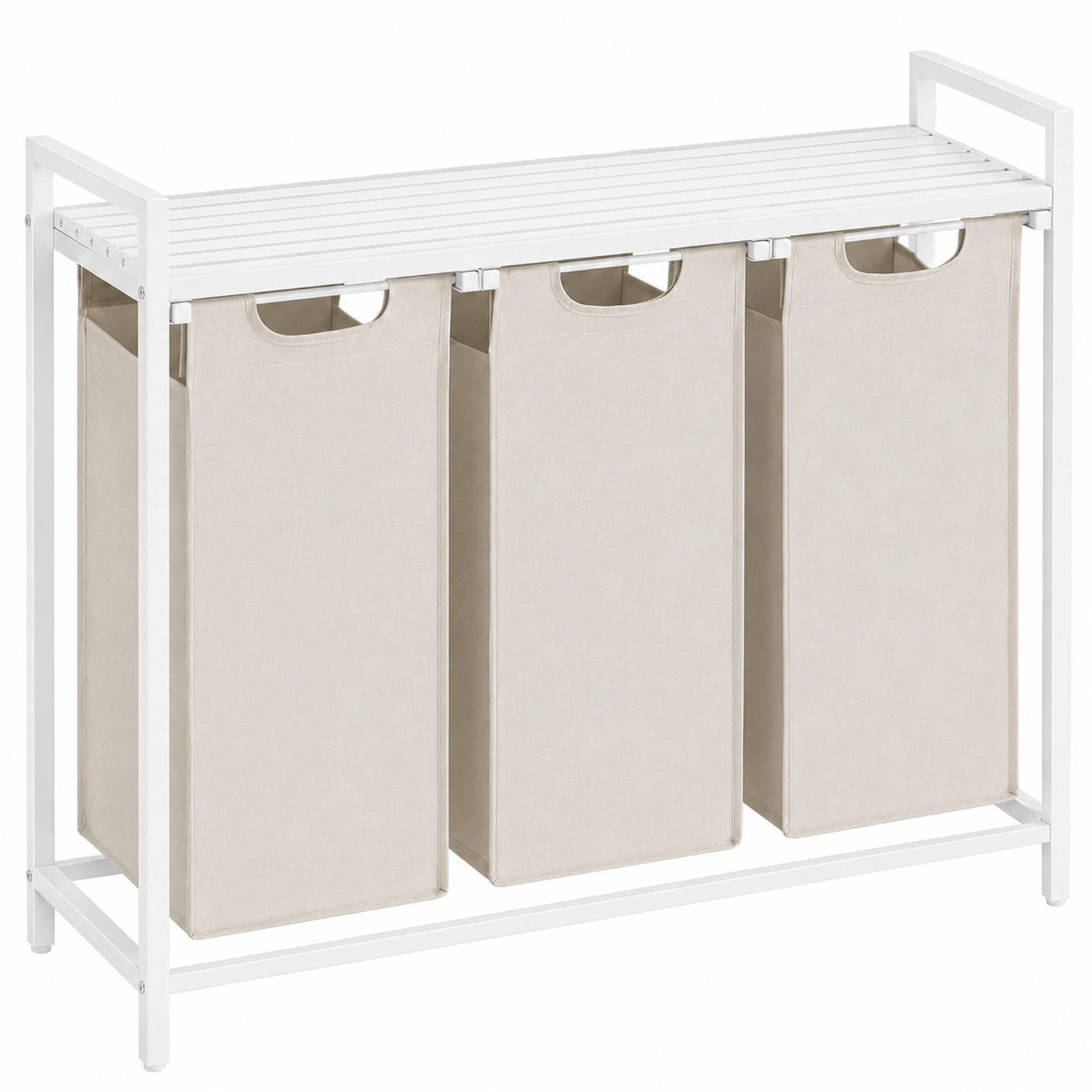 WÄSCHEKORB Metall Stoff MDF Weiß Beige 3 Wäschesäcke 114l 92,5x33x71 cm - Beige/Weiß, Metall (92.5/71/33cm) - Begryf