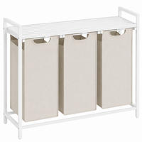 WÄSCHEKORB Metall Stoff MDF Weiß Beige 3 Wäschesäcke 114l 92,5x33x71 cm - Beige/Weiß, Metall (92.5/71/33cm) - Begryf