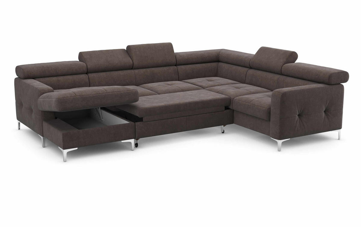 WOHNLANDSCHAFT mit Schlaffunktion und Bettkasten - Fango/Silberfarben, Holz/Textil (240/74/304cm) - Cotta