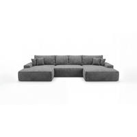 WOHNLANDSCHAFT VERONA U-Form dunkelgrau Cord Poso 60 - Schlaffunktion, Bettkasten - Anthrazit, Textil (385/86/185cm) - Cornero