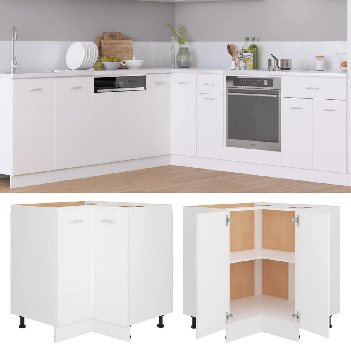 ECKUNTERSCHRANK Lyon Weiss 75,5/75,5/81,5 Cm Holzwerkstoff - Weiß, Holzwerkstoff (75.5/81.5/75.5cm) - vidaXL