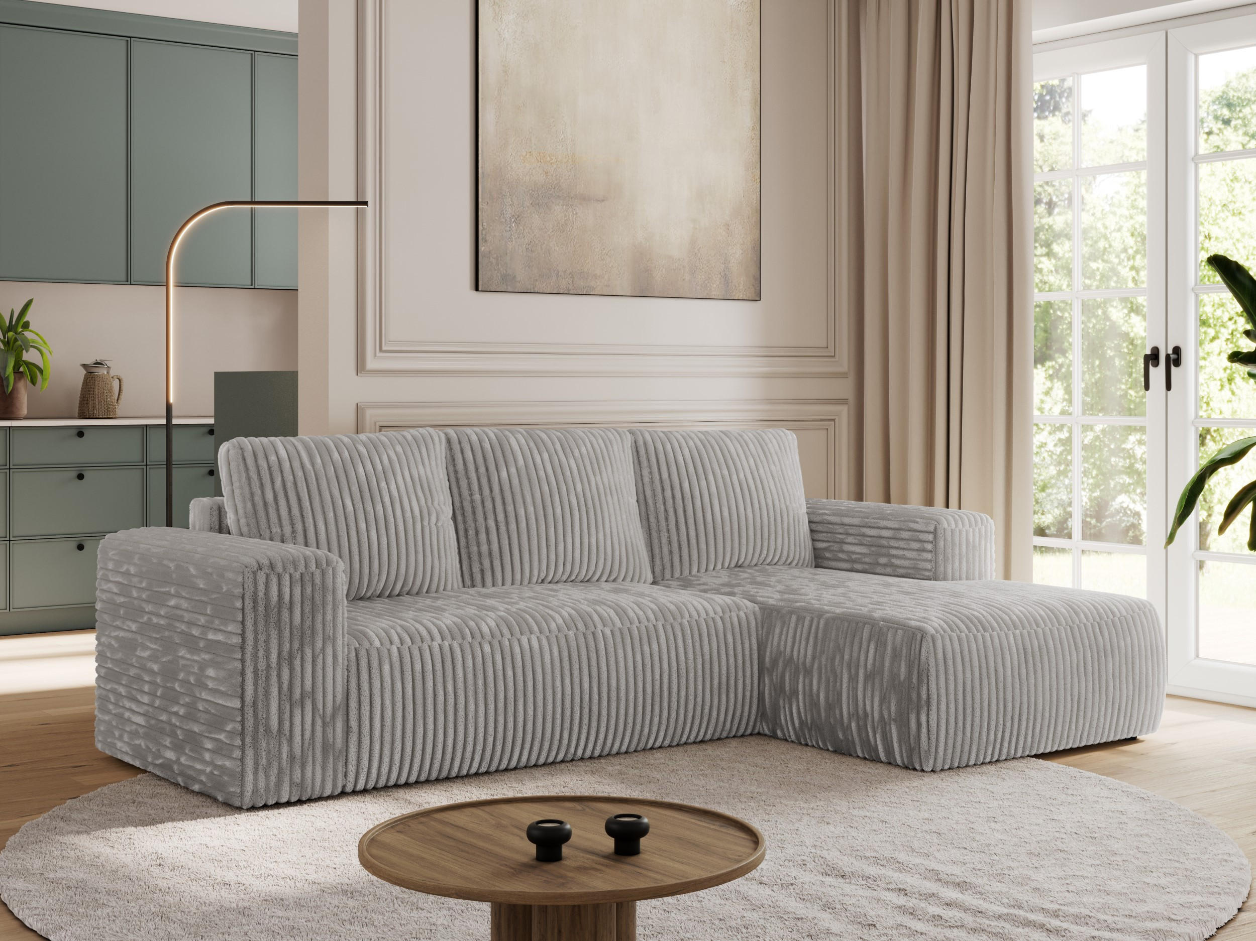 ECKSOFA TRENTINO L Hellgrau Cord - Rechts - Hellgrau/Schwarz, Textil (164/266cm) - MKS