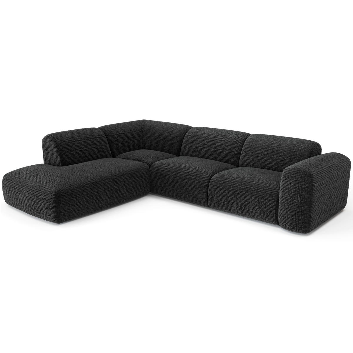 ECKSOFA LINKS Gemusterter Samt Schwarz 269cm - Schwarz, Textil (221/269cm) - Sia Home