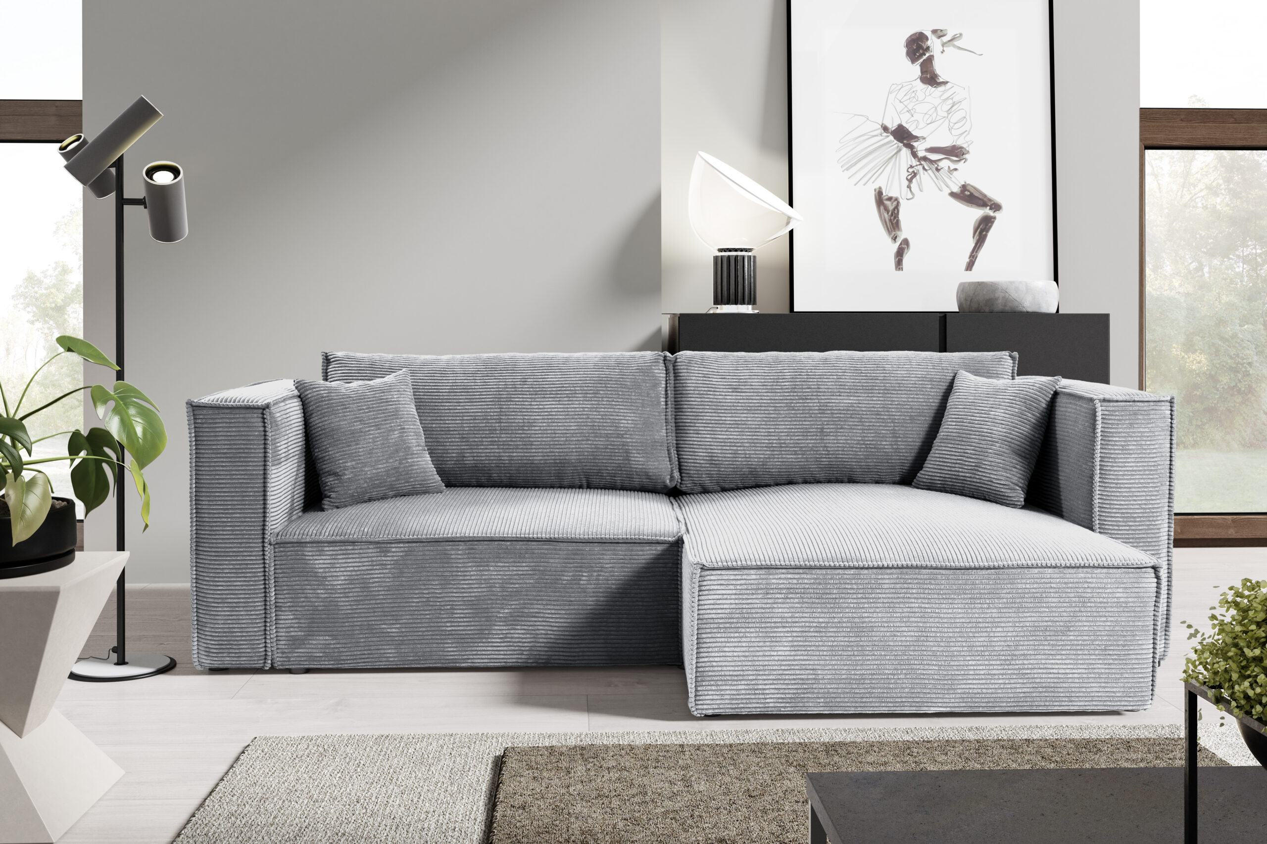 ECKSOFA mit Schlaffunktion Cord Grau - Grau, Textil (245/148cm) - Furnisell