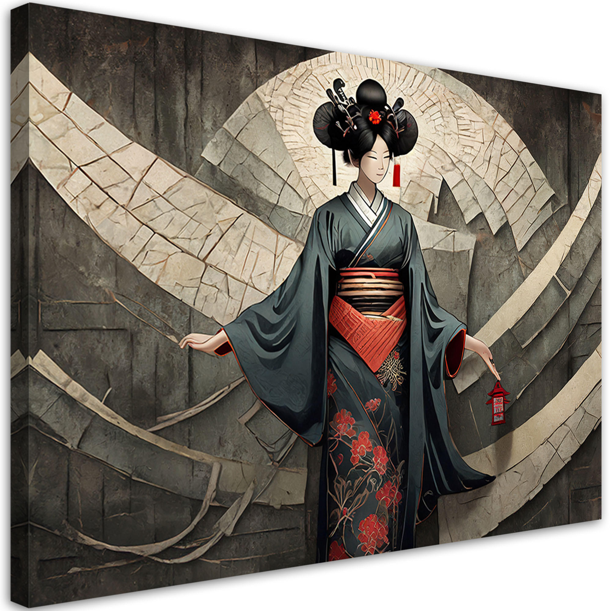 LEINWANDBILD Geisha 90x60cm - Grau, Textil (90/60cm) - Feeby