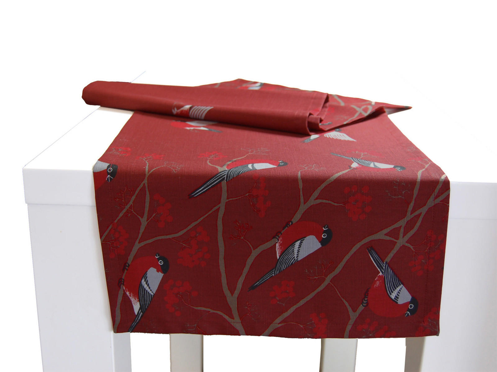 TISCHLÄUFER Beeren Vögel Baumwolle marsala 150/40 cm - Rot, Textil (40/150cm) - beties Heimtextil