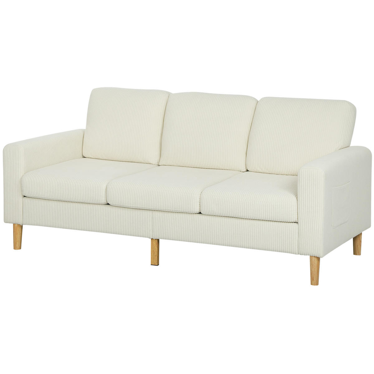 SOFA, 3-Sitzer, Cord, Federkernkissen, gepolstert, beige, 192x80x84,5cm - Multicolor, Holzwerkstoff (192/84.5/80cm) - FORIOUS