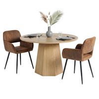 ESSGRUPPE 1+2 Runder Tisch Ø120cm Eiche & 2 braune Armlehnstühle - Eichefarben, Holzwerkstoff (120/75/120cm) - Urban Meuble