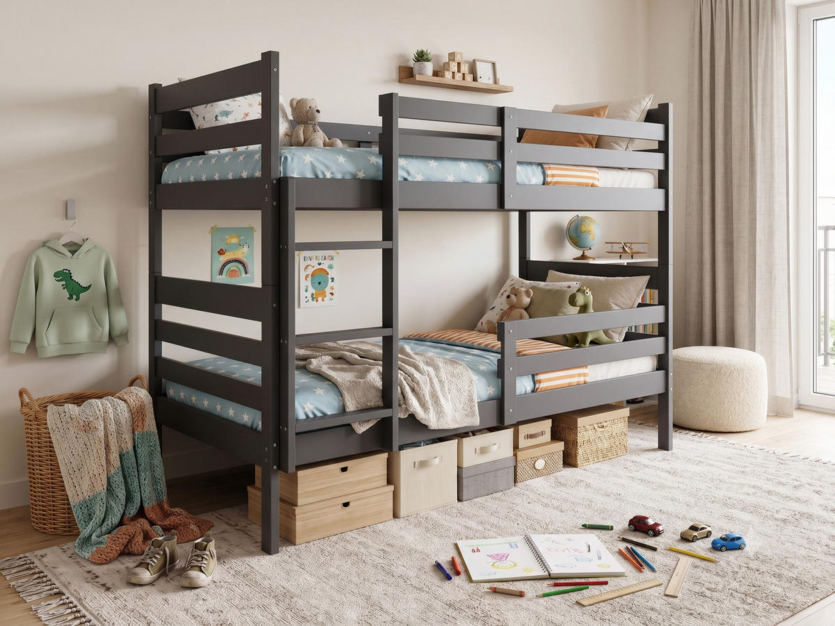 ETAGENBETT ERYK 90/200 cm aus massivem Kiefernholz, grafit, ohne Matratzen - Graphitfarben, Holz - Interbeds