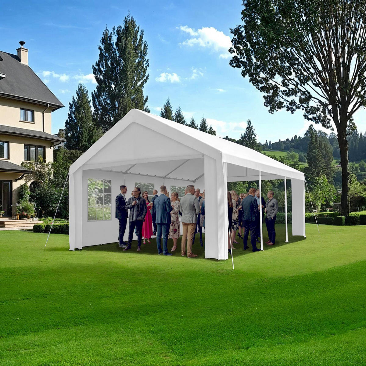 PAVILLON Jasko,inklusive Spannseilen und Heringen,weiß - Weiß, Kunststoff (400/315/600cm) - tectake