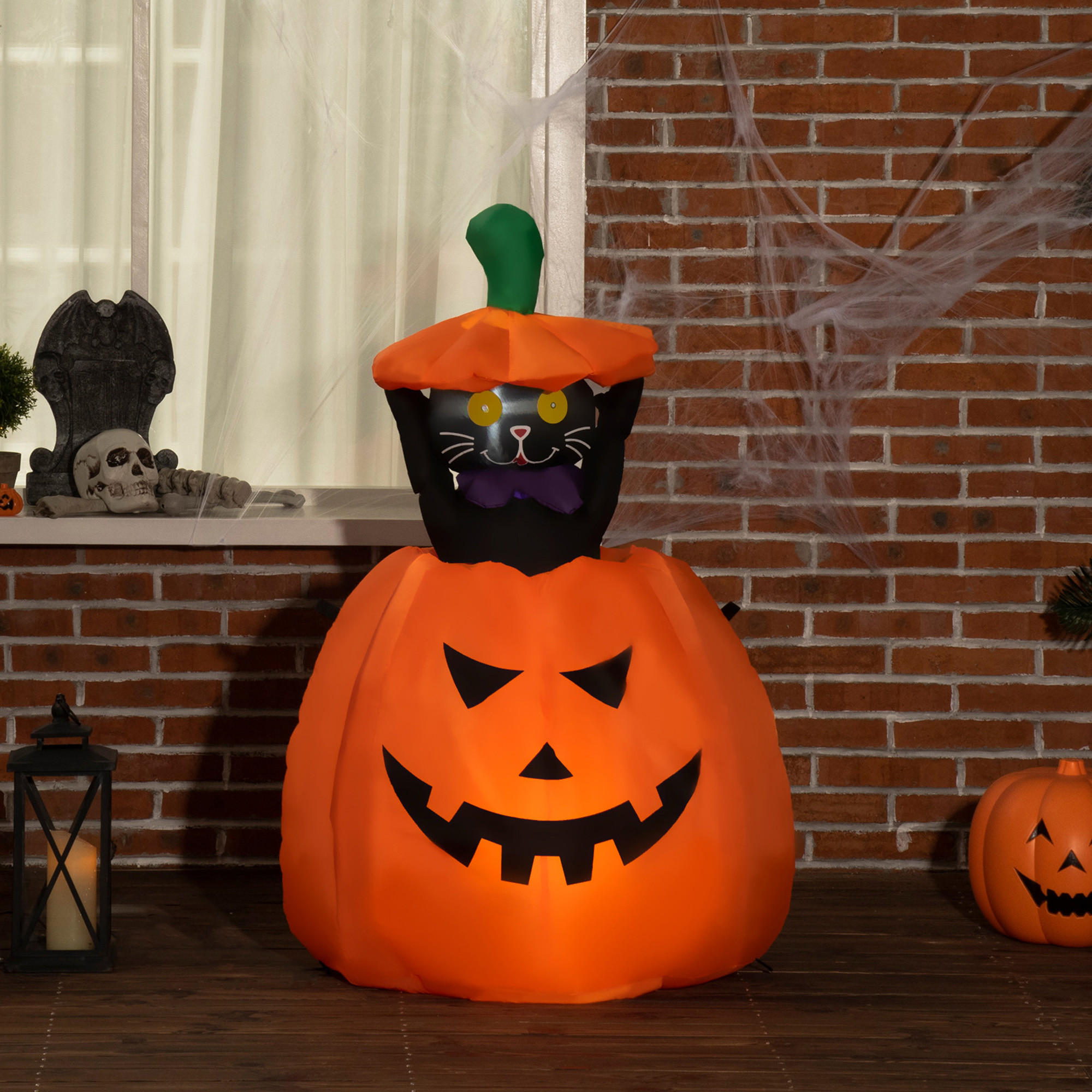 HALLOWEEN AUFBLASBARER KÜRBIS, Orange, Polyester-Gewebe - Orange, Kunststoff (64/115/76cm) - Outsunny