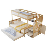 ETAGENBETT 90/200 cm & 120/200 cm & 90/190 cm in Weiß & Natur mit Rollbett, Kleiderschrank und Stauraumtreppe - Naturfarben, Holz (90/200cm) - STILVORA