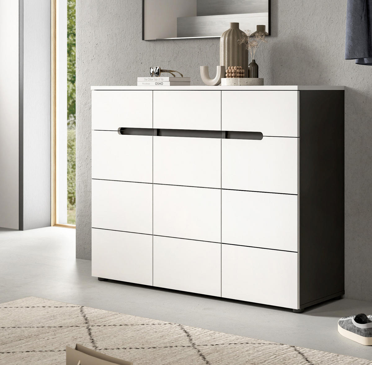 SCHUHKOMMODE weiß, grau, Flurkommode 120 x 94 cm mit Soft-Close, Cooper - Schwarz/Weiß, Holzwerkstoff/Kunststoff (120/94/37cm) - Inn.Furn