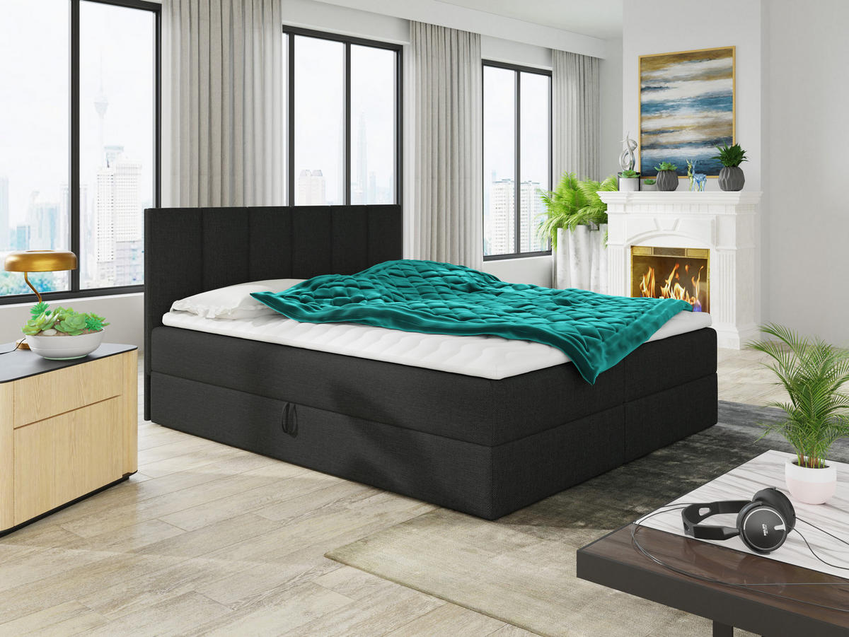 BOXBETT Star - 160x200 - schwarz (Inari 100, Webstoff) - Schwarz, Holz/Holzwerkstoff (160/200cm) - Sofnet