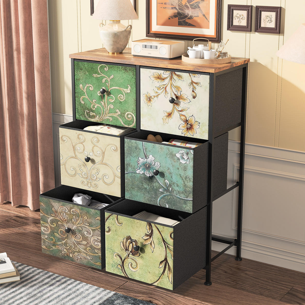 KOMMODE 6 Schubladen Metallrahmen Stauraum multicolor - Multicolor, Holz (30/86.5/67.5cm) - LEBENLANG