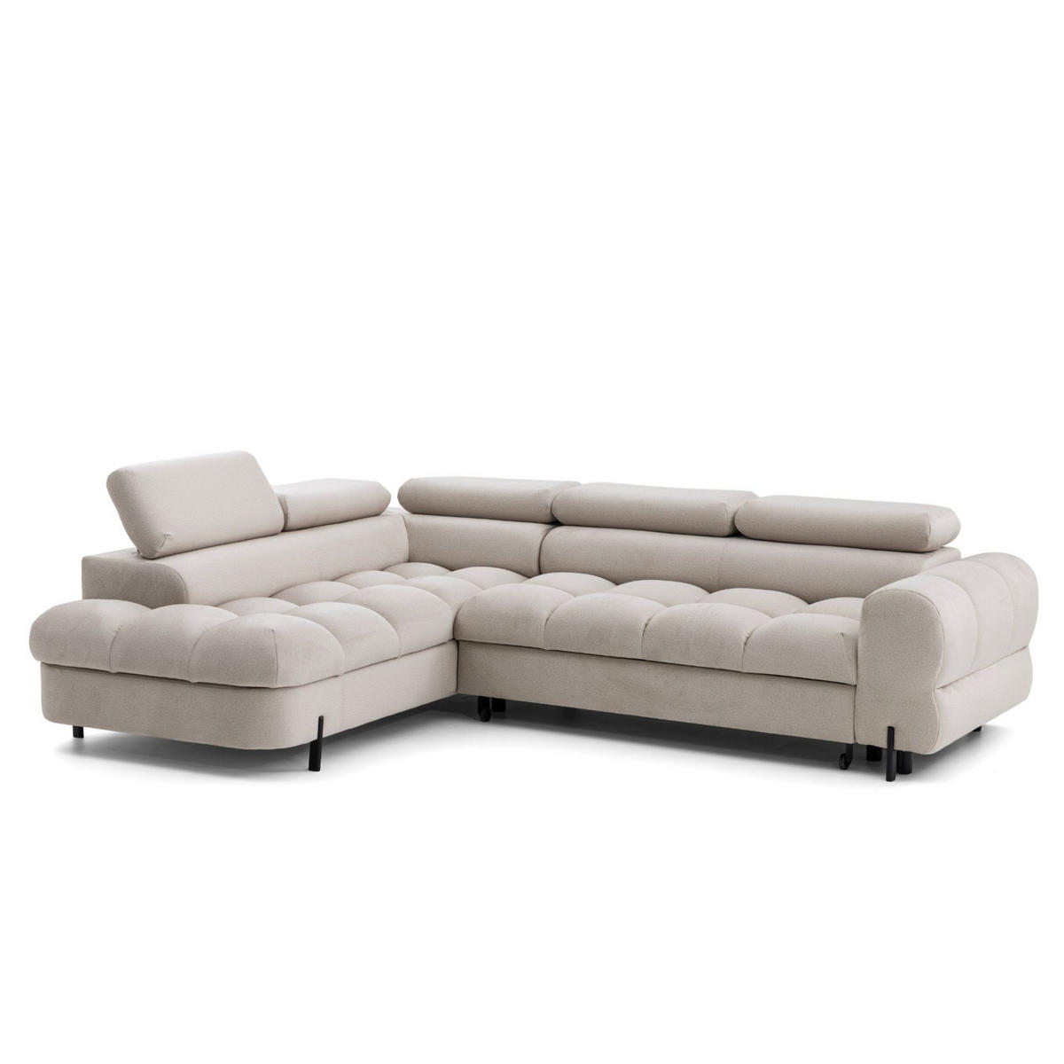 ECKSOFA BOWL L Links mit Schlaffunktion 125x195 Velours Creme - Creme/Schwarz, Holz/Textil (260/195cm) - Muffo