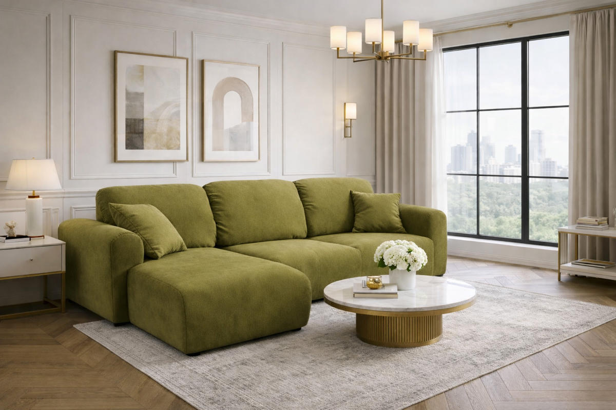 ECKSOFA Mit Schlaffunktion Und Bettkasten, Sofa L-Form Bingo L, Veloursstoff Salvador, Olive, Links - Olivgrün, Holz (250/142cm) - Kaiser Möbel