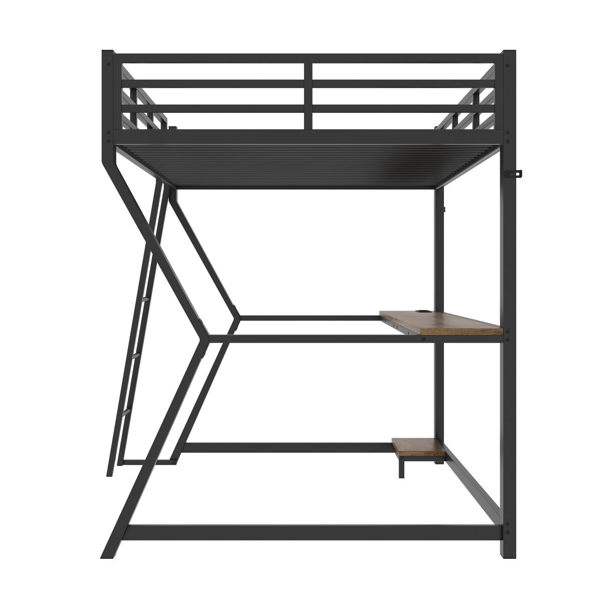 HOCHBETT 90/200 cm in Schwarz mit LED, Schreibtisch, Steckdose und USB - Schwarz, Holzwerkstoff/Metall (90/200cm) - STILVORA